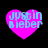 Four pink heart-shaped icons with blue text reading 'Justin Bieber' on a black background, each with distinct pixelation and blur variations.