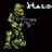Pixelated green armored figure holding a rifle, with 'Halo' text above and an orange starburst symbol to the right.