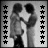 A 3x3 contact sheet of black-and-white animated frames showing two figures dancing, with star patterns on the sides and varying white stars in each frame.