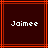 Two identical pixelated with dark brown backgrounds and red lines, each displaying the text "Joimee" in white block letters