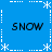 Blue background with white snowflake and dotted line border, four 'SNOW' texts in black pixelated font at corners.