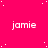A bright pink background with scattered white dots and repeated 'jamie' text in a light gray sans-serif font