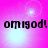 A pink background with four identical displaying 'omigod!' text and light effects