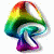 Rainbow-colored mushroom icon with gradient cap transitioning from red to purple, white stem base, and green text reading 'Original Icons .com' on dark background.