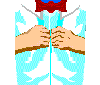 Pixelated cartoon figure in white shirt and red bow tie pulls open chest to reveal blue undershirt with yellow 'Web Master' emblem and copyright symbol.