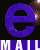 Animated sequence of a purple 'e' logo with glowing effects over 'MAIL' text on black and green striped background.