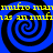 Four blue and black spiral patterns arranged in a with yellow text reading "nunho mannuho" repeated across the top and bottom