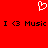 Red background with white pixelated heart symbol above black pixelated text reading 'I <3 Music I <3 Music' in two identical segments.