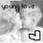Pixelated grayscale icon with partial text reading 'young love' and a black outline of a heart shape in the bottom right corner.