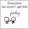 Two pixelated stick figures holding hands with a pink flower, surrounded by text and heart symbols.