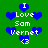 Green background with blue heart shapes and white text reading "I Love Sam Vernet <3" arranged in a repeating pattern.