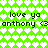 Green pixelated background with white heart pattern and repeated text 'love ya anthony <3' in black font.
