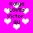 Pixelated text 'Kalya LOVES Victor GU' on bright pink background with white heart shapes, two distinct visual states showing different heart arrangements.