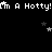Pixelated text repeats 'I'm A Hotty!' across three horizontal lines on a black background with scattered white and gray stars.