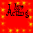 Red background with yellow star-like patterns and four identical black text icons reading "I Love Acting" in a