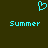 Pixelated cyan heart symbol above two instances of the word 'Summer' in matching pixel font on dark green background.