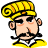 Pixelated cartoon character with yellow turban, black mustache, and closed eyes wearing a white shirt under a yellow jacket on transparent background.
