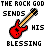 Pixelated graphic with red electric guitar and text 'THE ROCK GOD SENDS HIS BLESSING' on white background, green 'OriginalIcons.com' on dark green background.