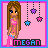 Pixel art contact sheet showing three animated frames of a female character with long brown hair wearing pink and blue clothing against a pink background, each frame featuring hanging star decorations in different positions.