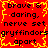 Red background with yellow jagged border, black text repeating 'brave & daring, nerve set gryffindors apart' in four quadrants.