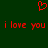 Red pixelated heart symbol above repeated red text 'i love you i love you' on dark green background.