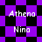 Pixelated text 'Athena' and 'Nina' on purple and black checkered backgrounds with varying diamond patterns.