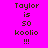 Pixelated text 'Taylor is 50 koolio !!!' displayed across four colored in a