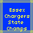Blue background with yellow text reading "Essex Chargers State Champs" in pixelated font, framed by yellow and gray lines