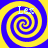 Four identical yellow and blue spiral patterns arranged in a , each with light blue text "Les" overlaid on the upper portion