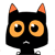 Black cartoon character with orange ears and eyes, displaying multiple facial expressions in a