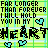 Pixelated text and heart symbols repeat across a green background with animated color shifts
