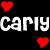 Black background with white text reading 'carly and kasey 4.25.04' surrounded by red pixelated hearts in a static composition.