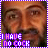 A pixelated face with a mustache and beard, bordered by a purple and pink checkered frame, with text reading "I HAVE NO COCK" in pixelated letters.