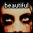 A 4x4 contact sheet of animated frames showing a pixelated face with cracked skin and the word "beautiful" in red text above each frame, arranged left-to-right top-to-bottom.