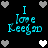 Pixelated cyan text "I love Keegan" on black background with heart symbols, animated heart color changes between gray and white.