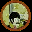 Four circular icons with brown borders show a pixelated figure in greenish background, each icon displays different pose of the same character.