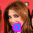 six pixelated images featuring a woman with long brown hair in various poses and backgrounds, including text overlays like 'love' and symbols