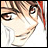 A 48x48 pixel buddy icon featuring a split design with an anime-style character on the left and text elements on the right against a black background.