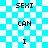 Pixelated text 'SEXI CAN I SEXI CAN I' arranged vertically on a blue and white checkered background with animated light effects.