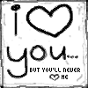 A 3x2 contact sheet of six identical black-and-white animated frames showing a stylized 'I ❤️ you' text design with additional smaller text below the heart symbol.