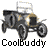 Six frames of a 48x48 pixel animated buddy icon showing a vintage car with yellow headlights and black body, displayed in a 3x2 contact sheet layout with "Coolbuddy" text below each frame.