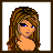 Pixel art contact sheet of a female character with brown hair and blue eyes across nine frames showing full-body, partial-body, and text variations.
