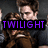 Animated sequence showing two figures in a close embrace with text overlay changing from 'TWILIGHT' to blank, set against dark background.