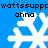 Blue background with white snowflake icons and repeated black text reading "wattssuppf" above and below the snowflakes, each paired with "anna" in smaller font.