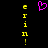 A black background displays a central pink pixelated heart flanked by two vertical yellow text reading 'e', 'r', 'i', 'l', '!' with a small dot below the exclamation mark