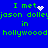 Blue background with green pixelated text repeating 'I met jason dolley in hollywood' and animated white heart or star symbols.