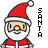 Pixel art contact sheet of six Santa Claus frames with text variations, arranged in a 3x2 grid on white background.