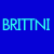 Blue background with repeated cyan text 'BRITTNI' and heart shapes, transitioning from pixelated to solid forms.