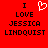 Red background with black text reading "I LOVE JESSICA LINDQUIST" and a white pixelated heart symbol above the word LOVE on the left side.