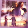 A static image shows two figures on a ship's deck at sunset, with a larger translucent overlay of two people embracing against a starry sky.